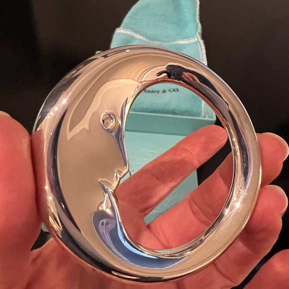 Tiffany & Co Sterling Silver Man on the Moon Baby Rattle, Box+Pouch, Unused/New - Picture 2 of 5